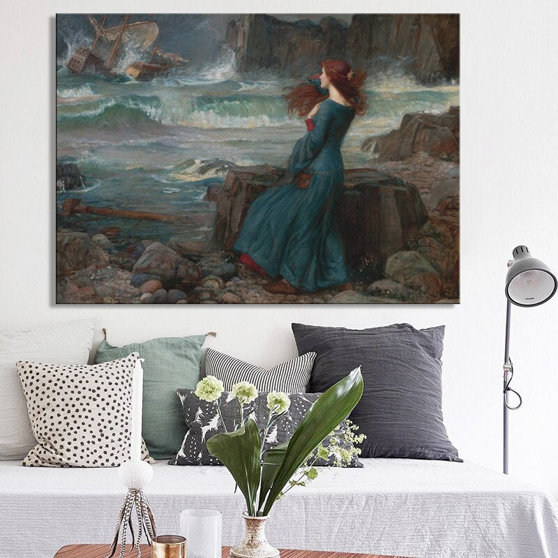 Famous Paintings Wall Art Miranda The Tempest By John William Waterhouse Fine Art Canvas Prints Classical Pictures For Living Room Dining Room Wall Art Decor