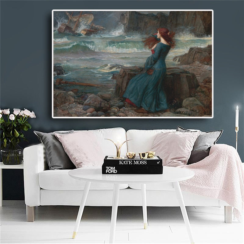 Famous Paintings Wall Art Miranda The Tempest By John William Waterhouse Fine Art Canvas Prints Classical Pictures For Living Room Dining Room Wall Art Decor