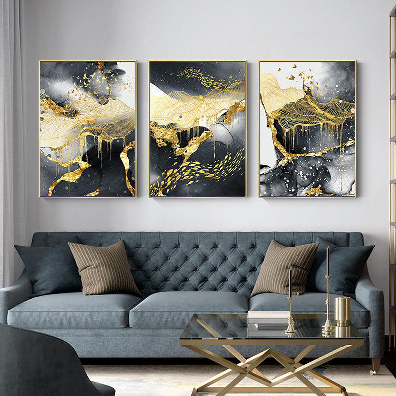 Featured Sale  Modern Abstract Black Golden Liquid Organic Marble Wall Art Fine Art Canvas Prints For Home Office Art Decor (Set of 3)