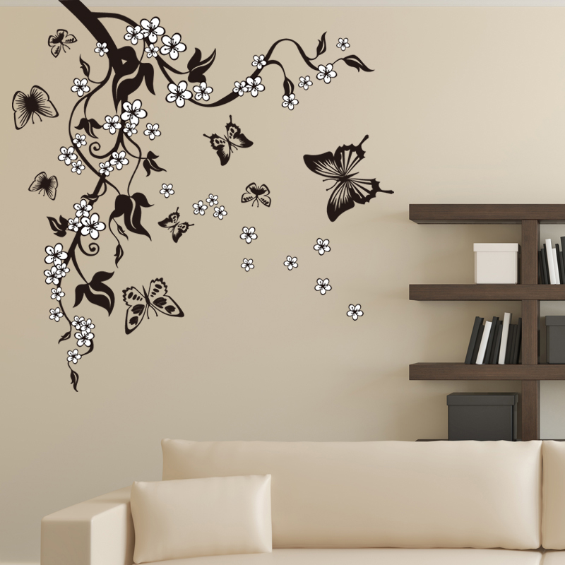 Flowers And Butterflies In Tree Floral Branch Wall Mural Removable