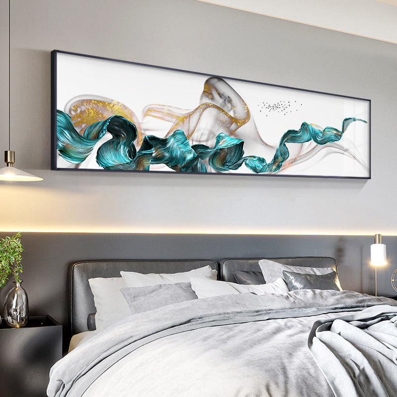 Flowing Golden Jade Splash Wide Format Abstract Landscape Wall Art Fine Art Canvas Print Pictures For Living Room Bedroom Art Decor
