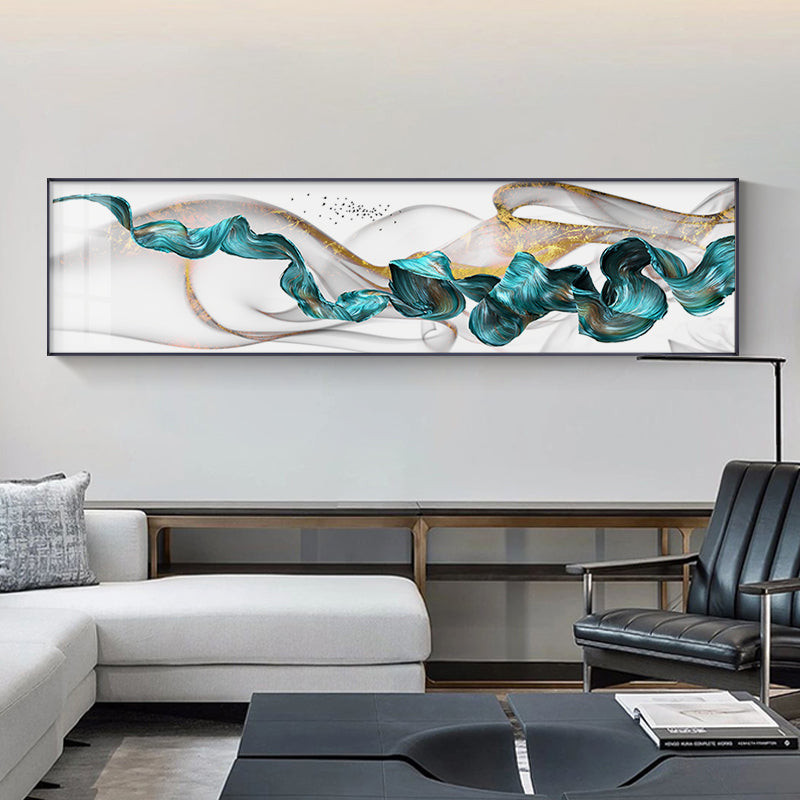 Flowing Golden Jade Splash Wide Format Abstract Landscape Wall Art Fine Art Canvas Print Pictures For Living Room Bedroom Art Decor