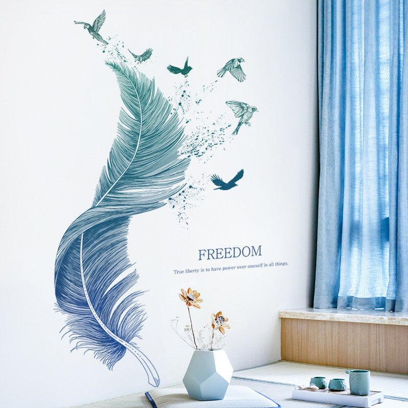 Freedom Birds Feather Wall Decor Murals Removable PVC Self Adhesive Dream Feathers Decals For Living Room Bedroom Wall Art Creative DIY Home Decor