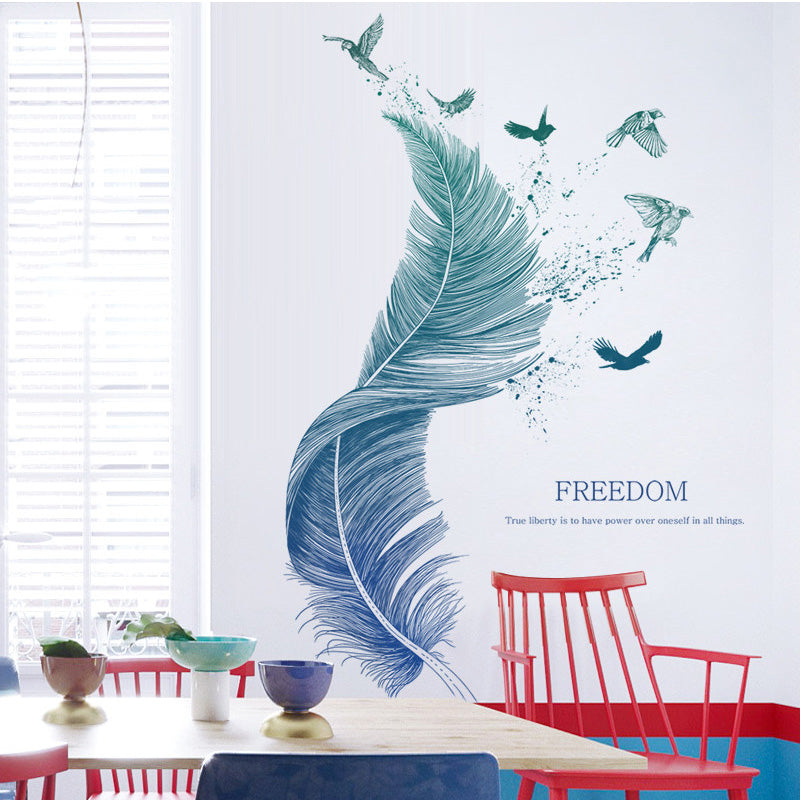 Wall Decals M ACHOOSE Blue Feathers Large Wall Stickers Peel and Stick  Removable Decal Stick DIY Wall Art Murals Home Wall Decor for Bedroom  Living