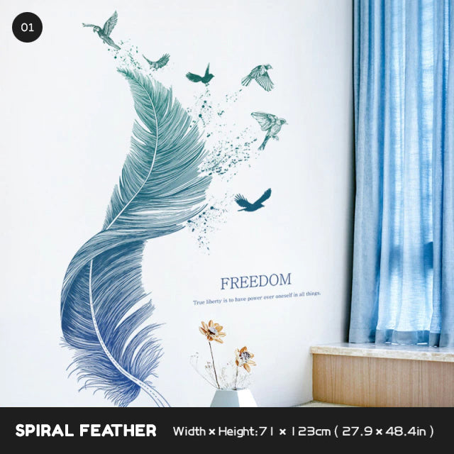 Freedom Birds Feather Wall Decor Murals Removable PVC Self Adhesive Dream Feathers Decals For Living Room Bedroom Wall Art Creative DIY Home Decor