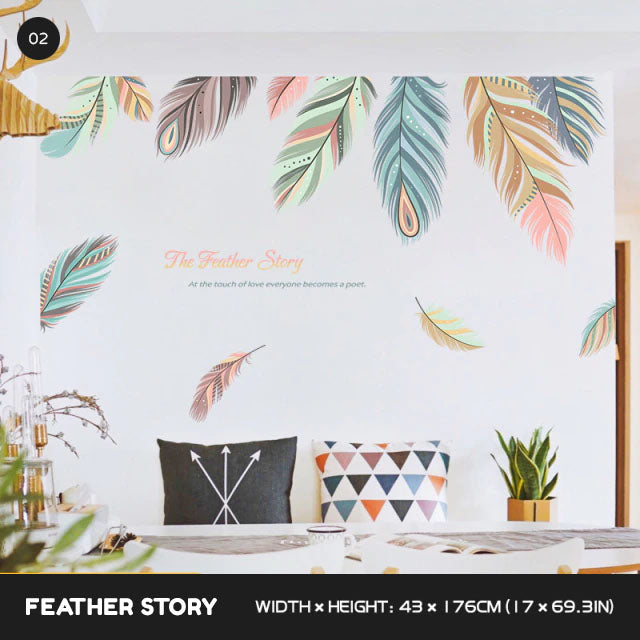 Freedom Birds Feather Wall Decor Murals Removable PVC Self Adhesive Dream Feathers Decals For Living Room Bedroom Wall Art Creative DIY Home Decor