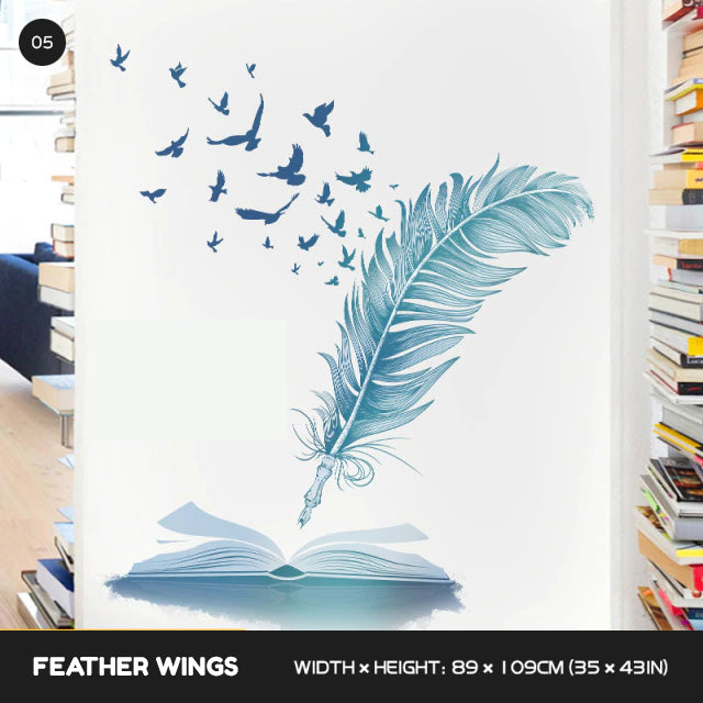 Freedom Birds Feather Wall Decor Murals Removable PVC Self Adhesive Dream Feathers Decals For Living Room Bedroom Wall Art Creative DIY Home Decor