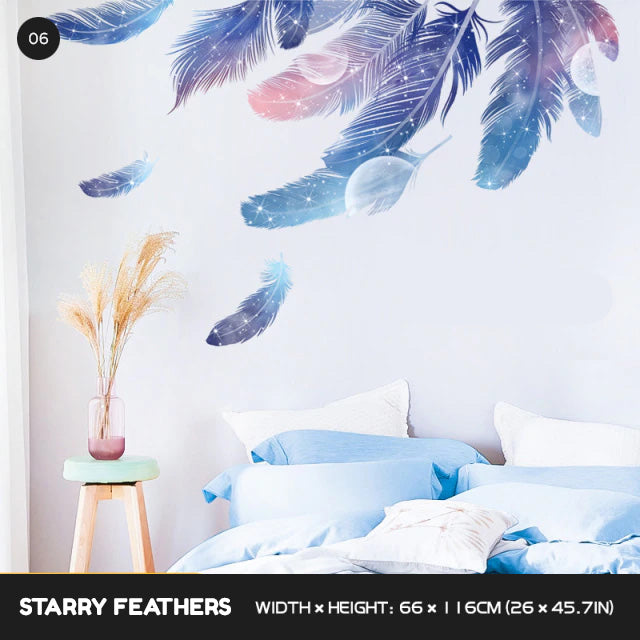 Freedom Birds Feather Wall Decor Murals Removable PVC Self Adhesive Dream Feathers Decals For Living Room Bedroom Wall Art Creative DIY Home Decor