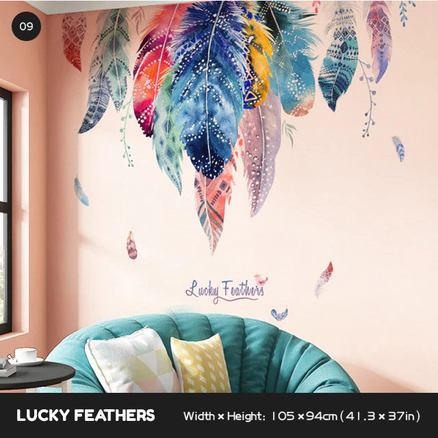 Freedom Birds Feather Wall Decor Murals Removable PVC Self Adhesive Dream Feathers Decals For Living Room Bedroom Wall Art Creative DIY Home Decor