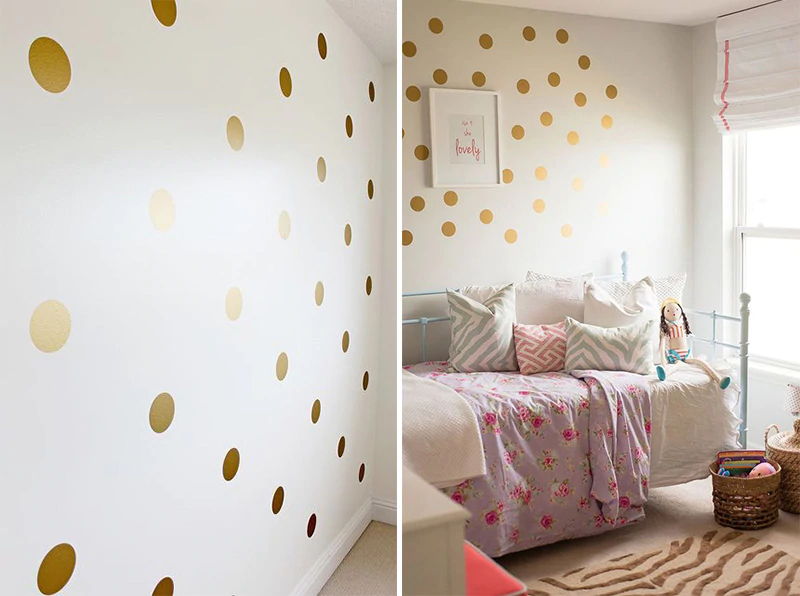 Gold Polka Dots Nursery Wall Decals Colorful Removable Sticky Dots Stickers For Decorating Kids Bedroom Wall DIY Nordic Style Decor