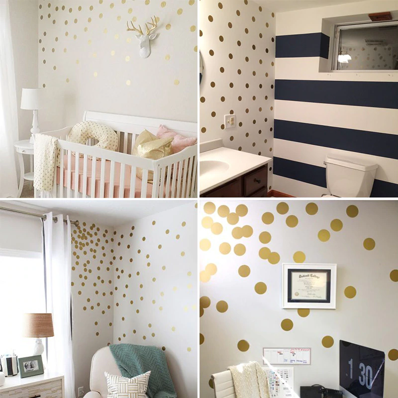 Gold Polka Dots Nursery Wall Decals Colorful Removable Sticky Dots Stickers For Decorating Kids Bedroom Wall DIY Nordic Style Decor