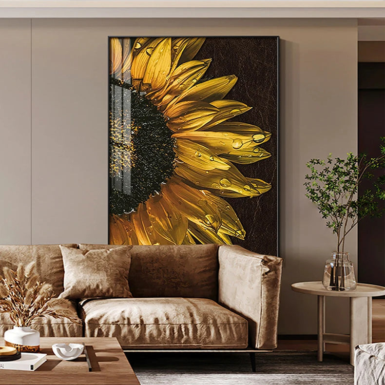 Golden Sunflower Abstract Floral Wall Art Fine Art Canvas Prints Modern Botanical Pictures For Living Room Dining Room Home Office Decor