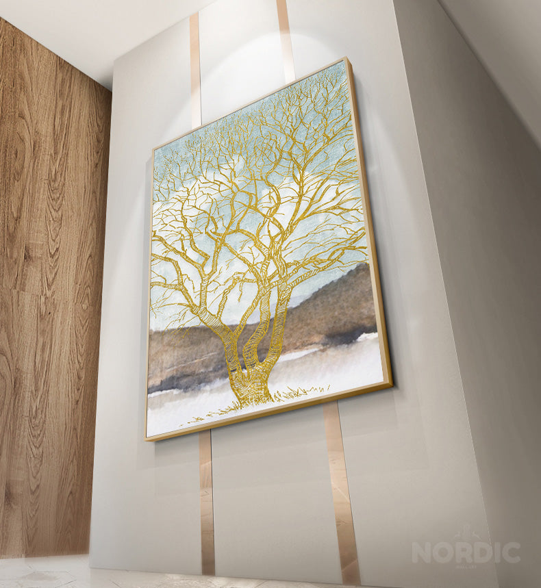 Golden Tree Wilderness Deer Landscape Wall Art Fine Art Canvas Prints Nordic Pictures For Luxury Living Room Dining Room Art Decor