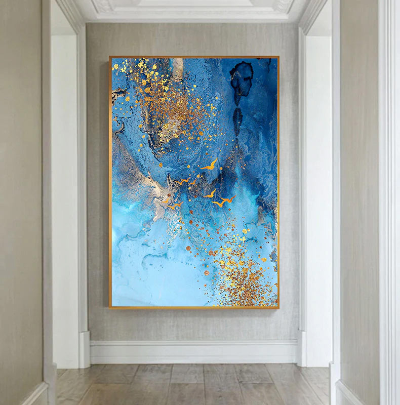 Golden Blue Sea Wall Art Fine Art Canvas Print Modern Abstract Marble Design Picture For Office Interior Living Room Luxury Art Decor