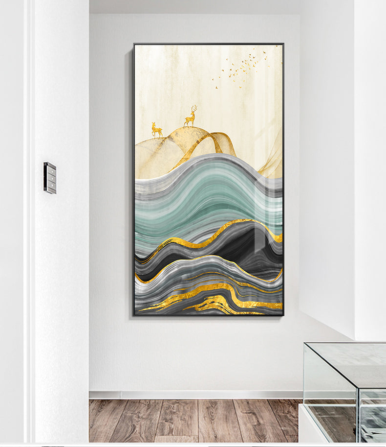 Golden Deer Mountain Landscape Abstract Nordic Wall Art Fine Art Canvas Prints Modern Pictures For Living Room Contemporary Office Home Interior Wall Art Decor