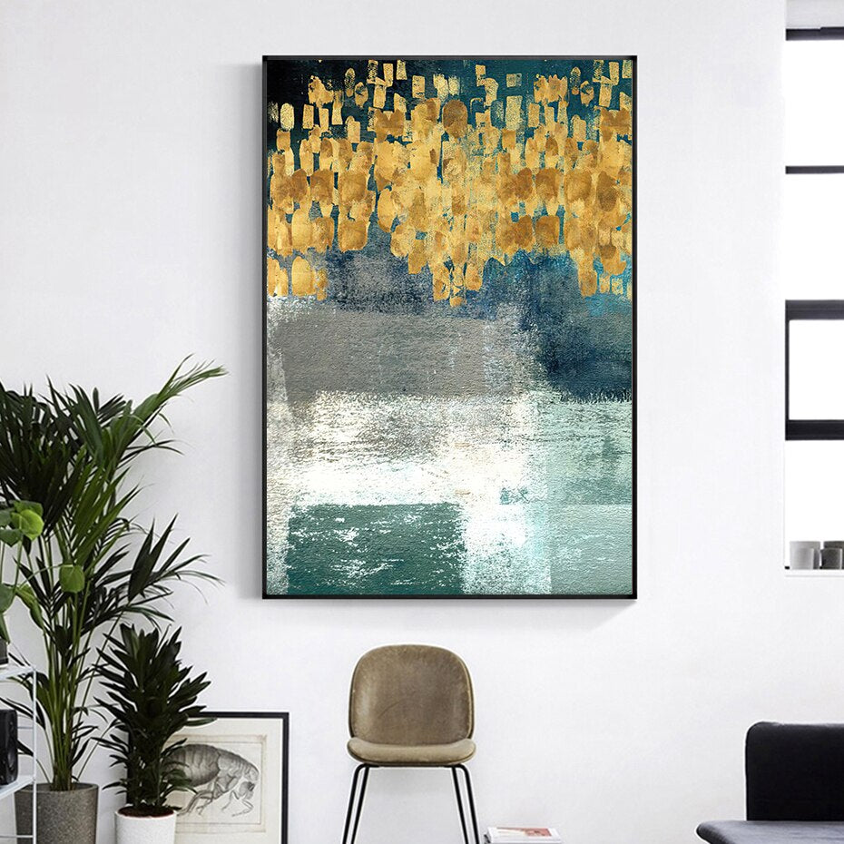 Golden Green Jade Nordic Abstract Wall Art Fine Art Canvas Prints Modern Vintage Pictures For Living Room Dining Room Hotel Bedroom Art Decor