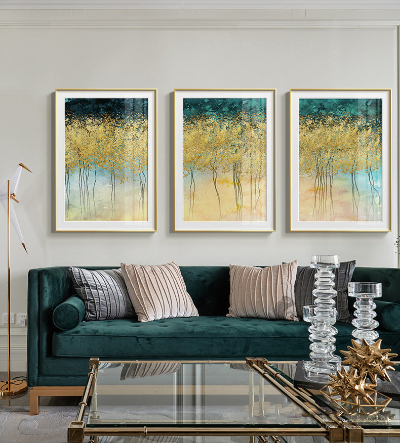 Gorgeous Golden Leaf Trees Wall Art Lucky Gold Trees Fine Art Canvas Prints Contemporary Nordic Art For Modern Living Room Wall Decor