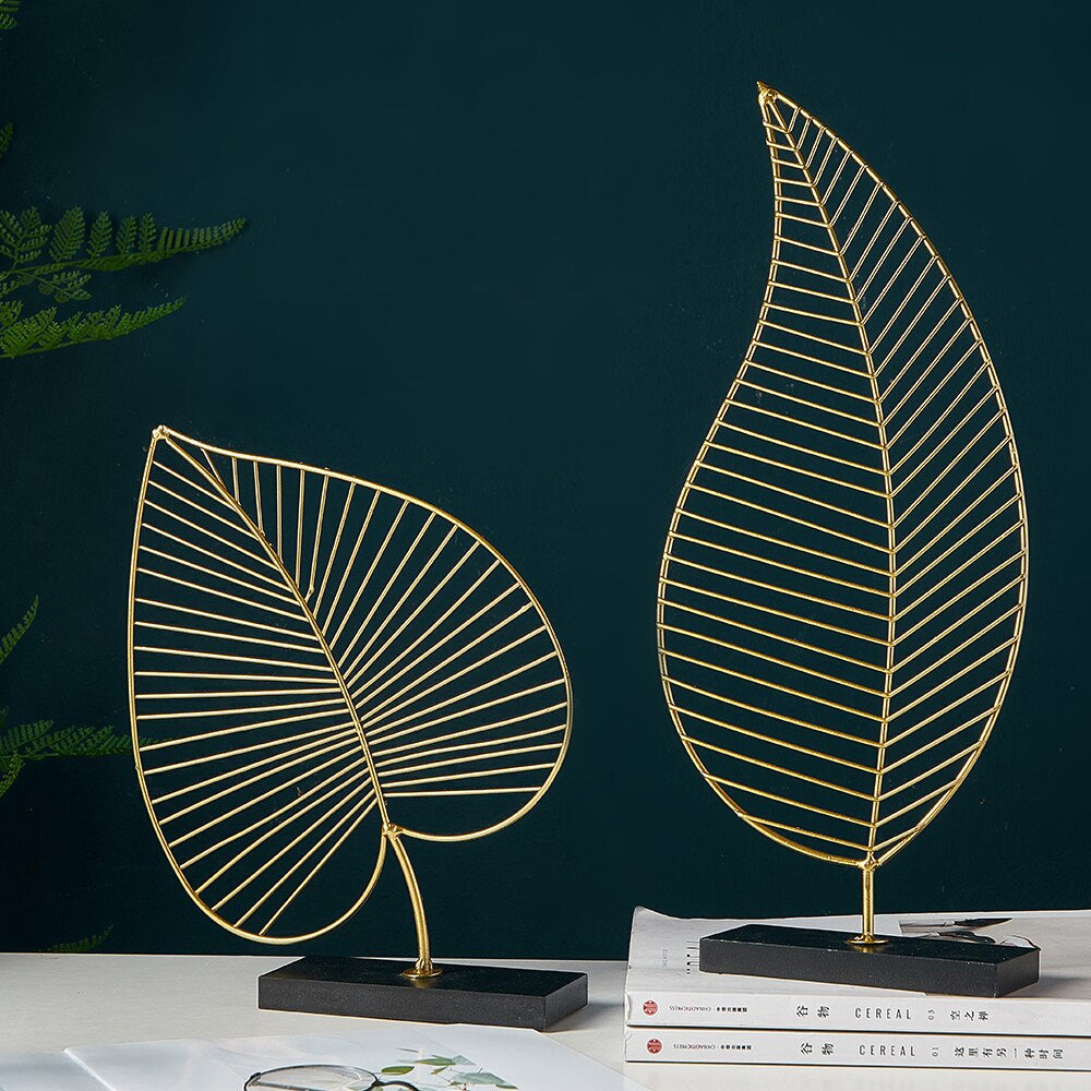 Golden Palm Leaf Silhouette Ornamental Tropical Botanical Nordic Decoration For Living Room Coffee Table Sideboard Figurines Nordic Style Home Decor