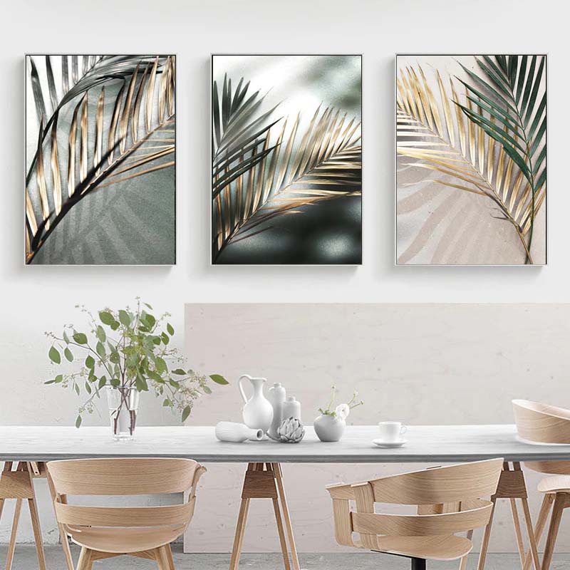 Golden Palm Leaves Canvas Prints Modern Tropical Botanical Wall