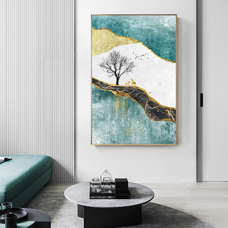 Golden Tree Butterflies And Deer Abstract Landscape Wall Art Fine Art Canvas Prints Pictures For Living Room Dining Room Luxury Interiors Wall Art Decor