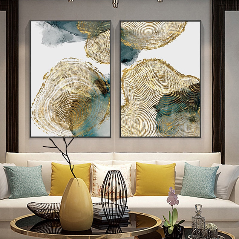 Golden Tree Of Life Wall Art Leaf Veins Wood Rings Nordic Abstract Botanic Fine Art Canvas Prints For Modern Living Room Home Decor