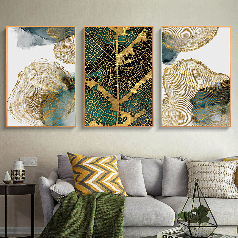 Golden Tree Of Life Wall Art Leaf Veins Wood Rings Nordic Abstract Botanic Organic Nature Fine Art Canvas Prints For Modern Living Room Home Decor