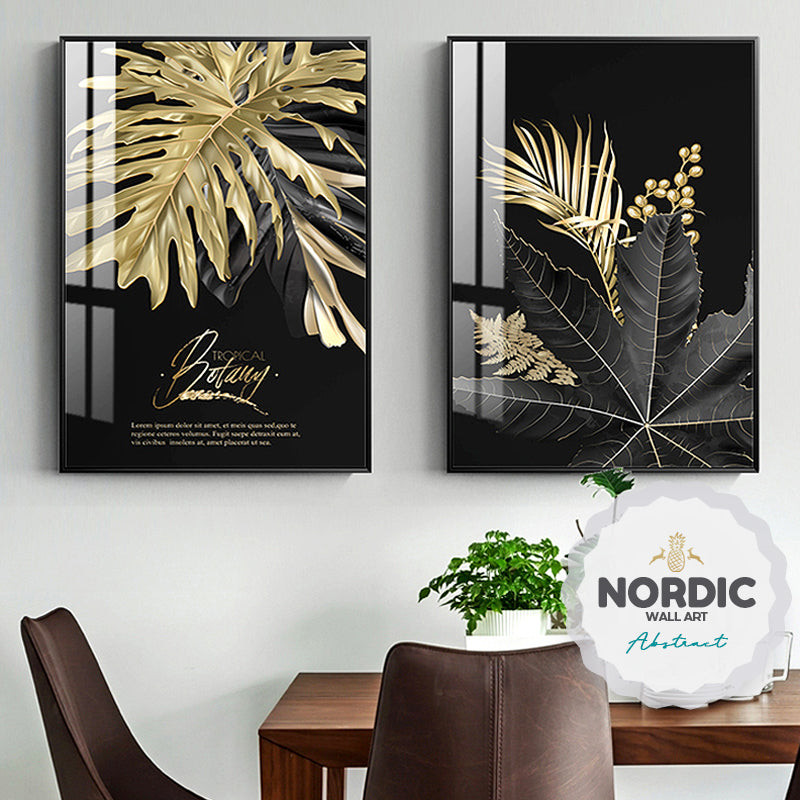 Golden Tropical Botany Luxury Nordic Wall Art Black & Gold Palm Leaves Fine Art Canvas Prints Pictures For Office Living Room Bedroom Modern Home Decor