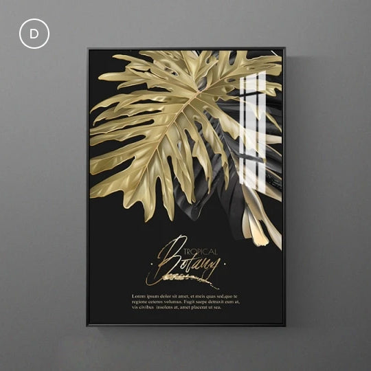 Golden Tropical Botany Luxury Nordic Wall Art Black & Gold Palm Leaves Fine Art Canvas Prints Pictures For Office Living Room Bedroom Modern Home Decor