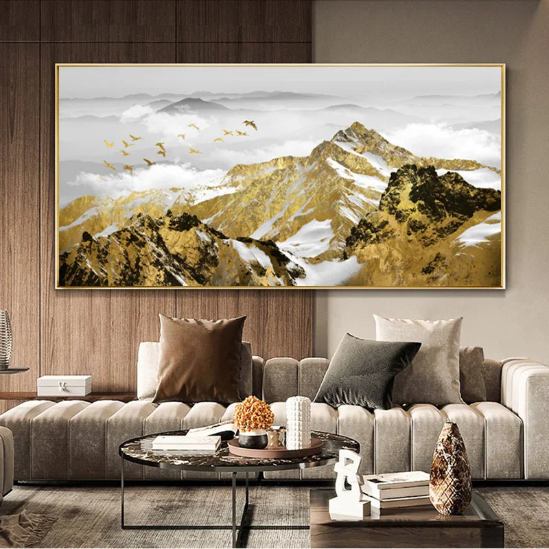 Golden Mountain Landscape Wall Art Fine Art Canvas Print Auspicious Pictures For Luxury Living Room Dining Room Home Office Hotel Art Decor