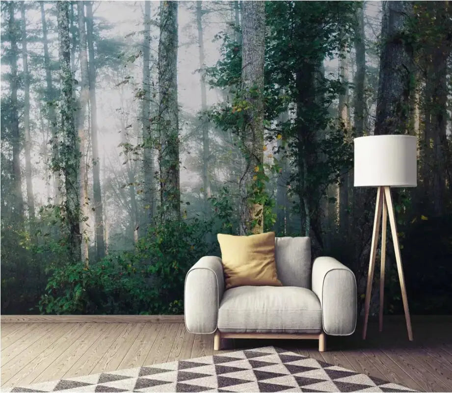 Black & White Woodland Landscape Wall Mural Big Format Custom Sizes Nordic Wall Covering Creative DIY Wall Decor For Living Room