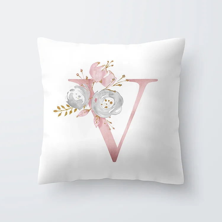 Pink Golden Floral Letter Cushion Case 45x45cm Cushion Cover For Living Room Sofa Throw Cushion Polyester Cotton Square Pillow Cases