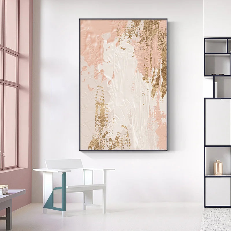 Modern Abstract Wall Art Fine Art Canvas Prints Blue Pink Golden Beige Pictures For Bedroom Living Room Home Office Decor