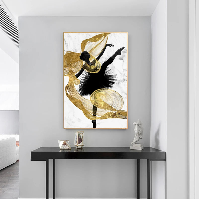 Golden Ribbon Dancer Wall Art Fine Art Canvas Prints Modern Abstract Fashion Pictures For Living Room Bedroom Salon Art Decor