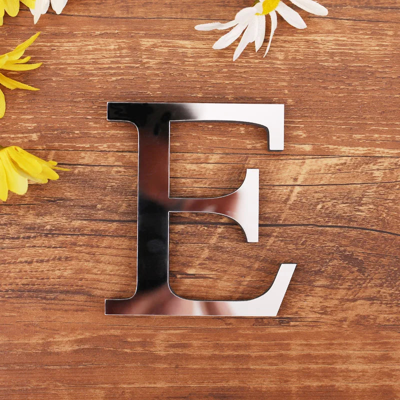 Self Adhesive 3d Silver Letter Wall Stickers Mirrored Acrylic Alphabet Signage Lettering For Living Room Kid's Room Birthday Party Creative DIY Home Decor