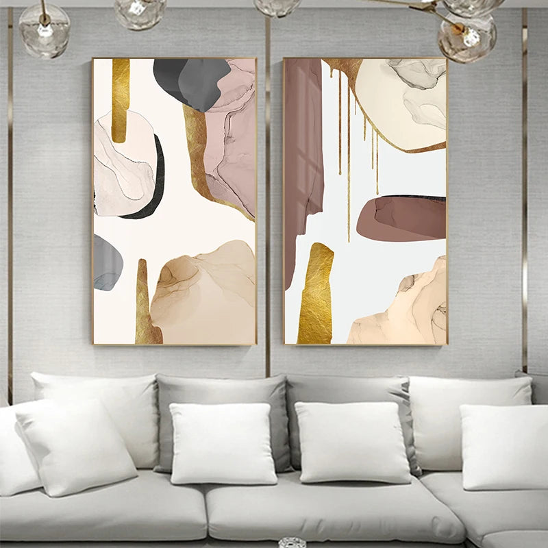 Neutral Colors Mauve Beige Golden Abstract Wall Art Fine Art Canvas Prints Pictures For Modern Apartment Living Room Luxury Interiors Art Decor