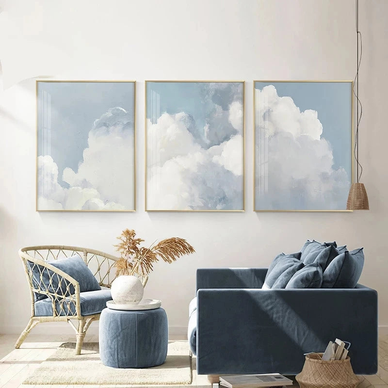 Pastel Blue Sky Clouds Paintings Poster Wall Art Fine Art Canvas Prints Modern Pictures Of Calm For Bedroom Living Room Home Decor