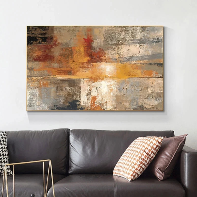 Large Format Abstract Wall Art Fine Art Canvas Prints Beige Gray Orange Neutral Color Contemporary Wall Decor Picture For Modern Living Room Decor