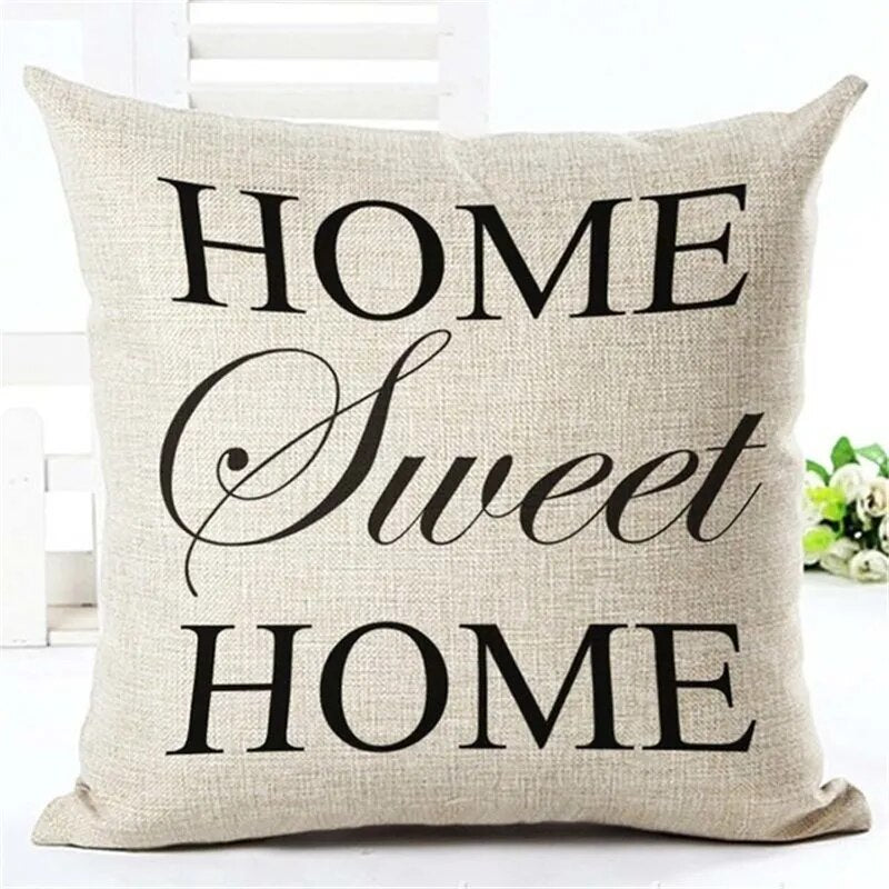Home Sweet Home Cute Quotes Typographic Linen Cushion Covers for Livin –