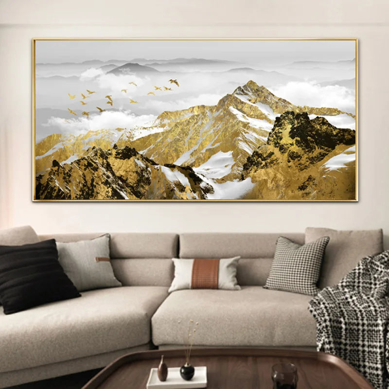 Golden Mountain Landscape Wall Art Fine Art Canvas Print Auspicious Pictures For Luxury Living Room Dining Room Home Office Hotel Art Decor