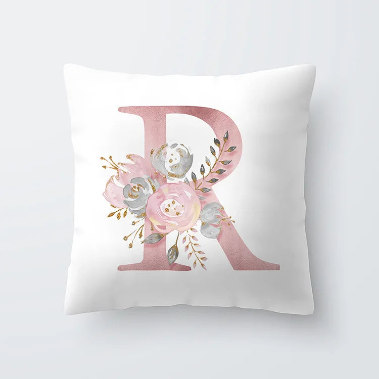 Pink Golden Floral Letter Cushion Case 45x45cm Cushion Cover For Living Room Sofa Throw Cushion Polyester Cotton Square Pillow Cases