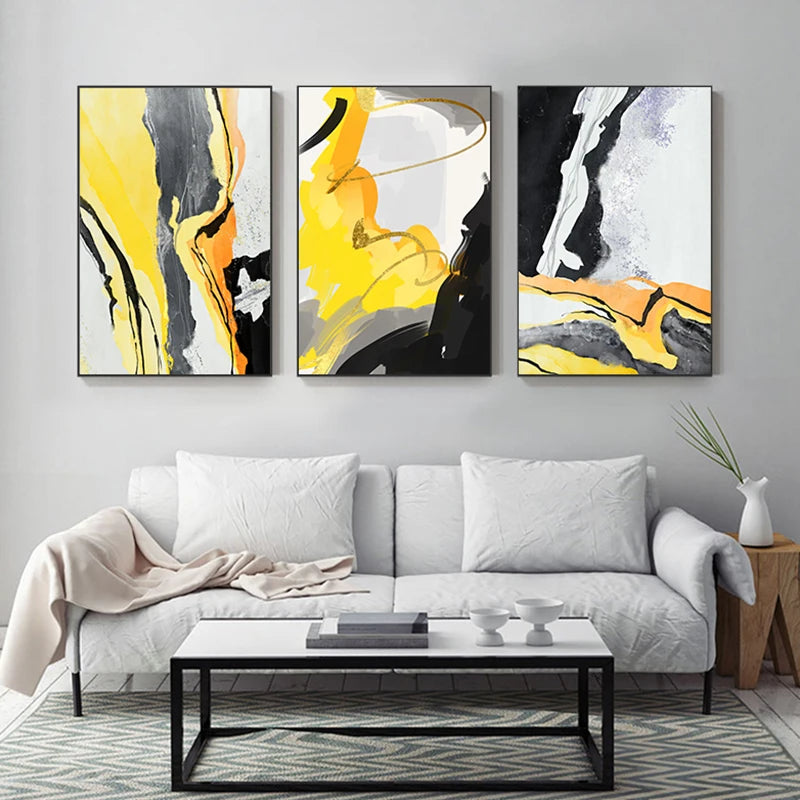 Colorful Abstract Yellow Grey Wall Art Fine Art Canvas Prints Pictures For Modern Apartment Living Room Dining Room Contemporary Home Decor