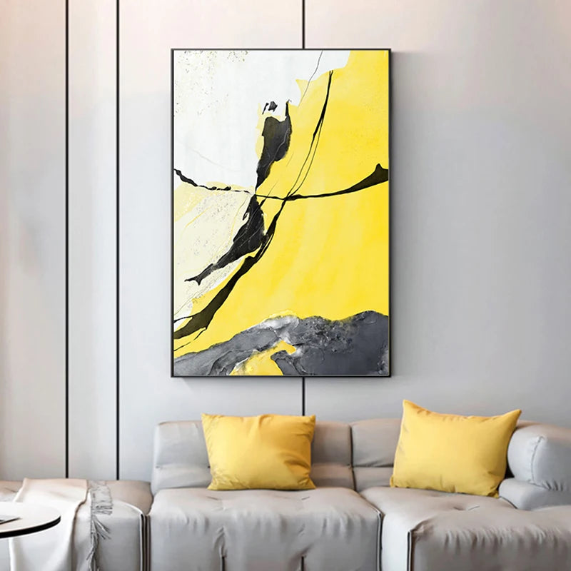 Colorful Abstract Yellow Grey Wall Art Fine Art Canvas Prints Pictures For Modern Apartment Living Room Dining Room Contemporary Home Decor