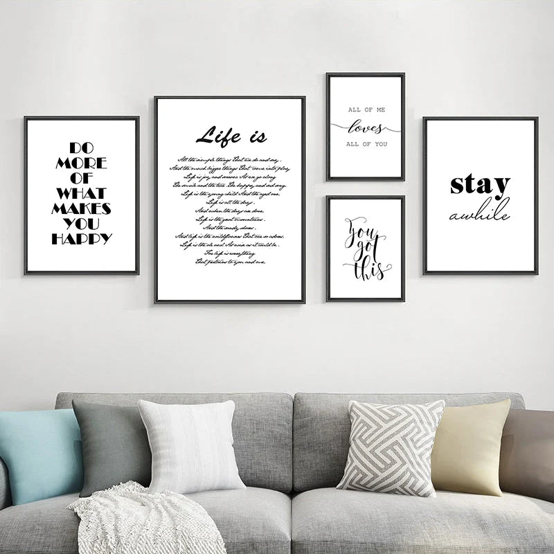 Inspirational Words Poster Black White Wall Art Fine Art Canvas Prints For Living Room Bedroom Home Office Simple Lifestyle Pictures For Modern Living