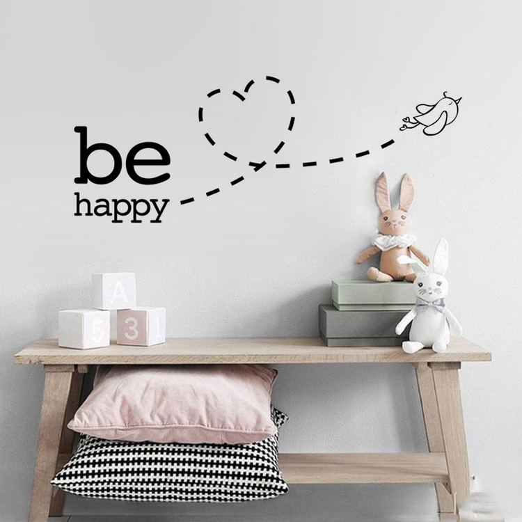 Happy Bird Wall Mural Be Happy Positive Affirmation Wall Art Decal Removable PVC Wall Sticker For Living Room Bedroom Wall Art Decor