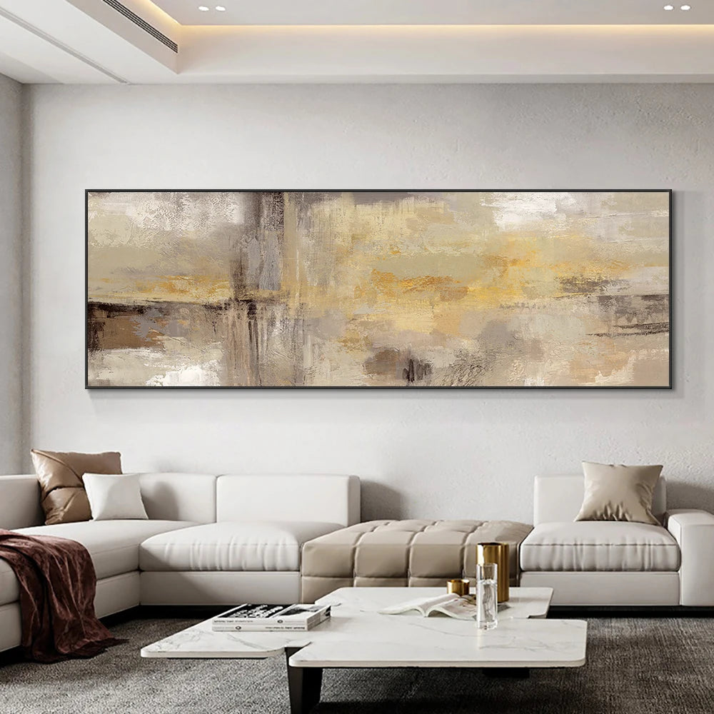 Shades Of Beige Contemporary Abstract Wide Format Wall Art Fine Art Canvas Print Picture For Bedroom Above The Bed Or Above The Sofa