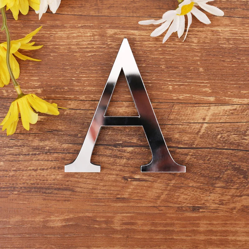Self Adhesive 3d Silver Letter Wall Stickers Mirrored Acrylic Alphabet Signage Lettering For Living Room Kid's Room Birthday Party Creative DIY Home Decor