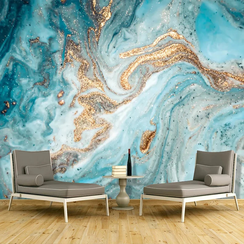 Aqua Blue Liquid Marble Nordic Wall Mural Big Size Abstract Wall Painting Fresco Wall Covering Wallpaper For Modern Living Room Home Decor