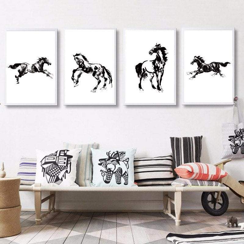 black and white horse wall art uk