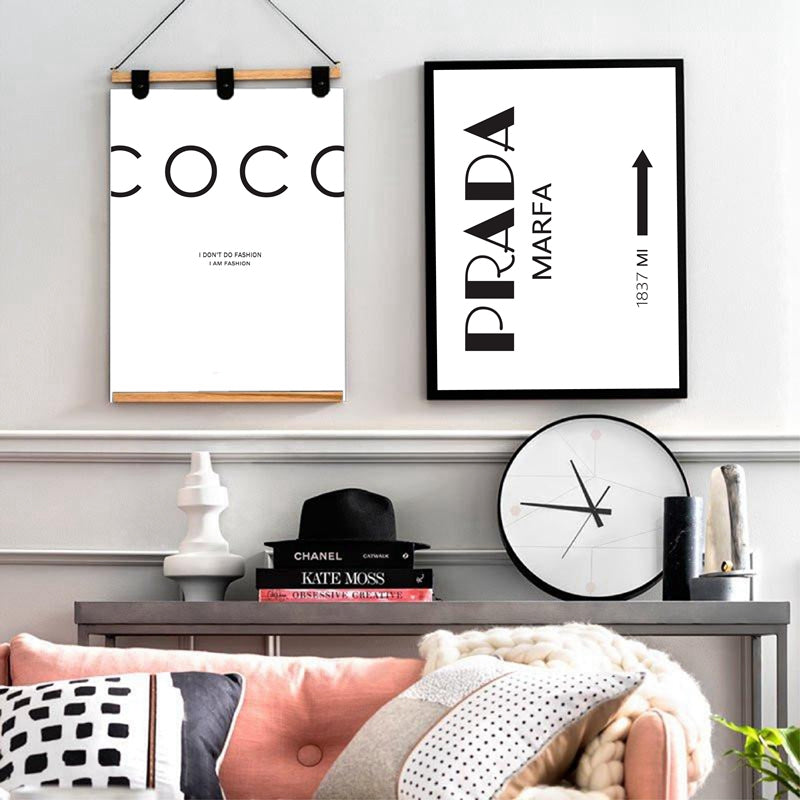  3pcs White and Black Artwork Chanel Logo Vintage Wall Art  Minimalist Fashion Canvas Art for Living Room Bedroom Home Decor  (A,12X24InchX3PCS): Posters & Prints