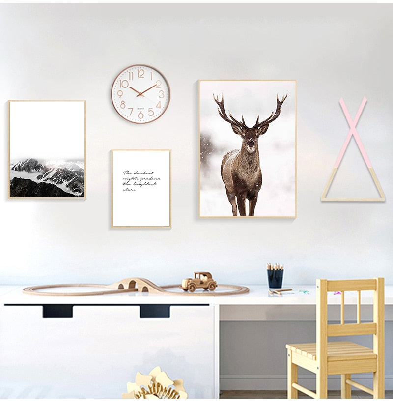 Inspirational Nordic Deer Landscape Wall Art Fine Art Canvas Prints Wilderness Pictures Meaningful Life Quotes Posters For Living Room Home Office Art Decor